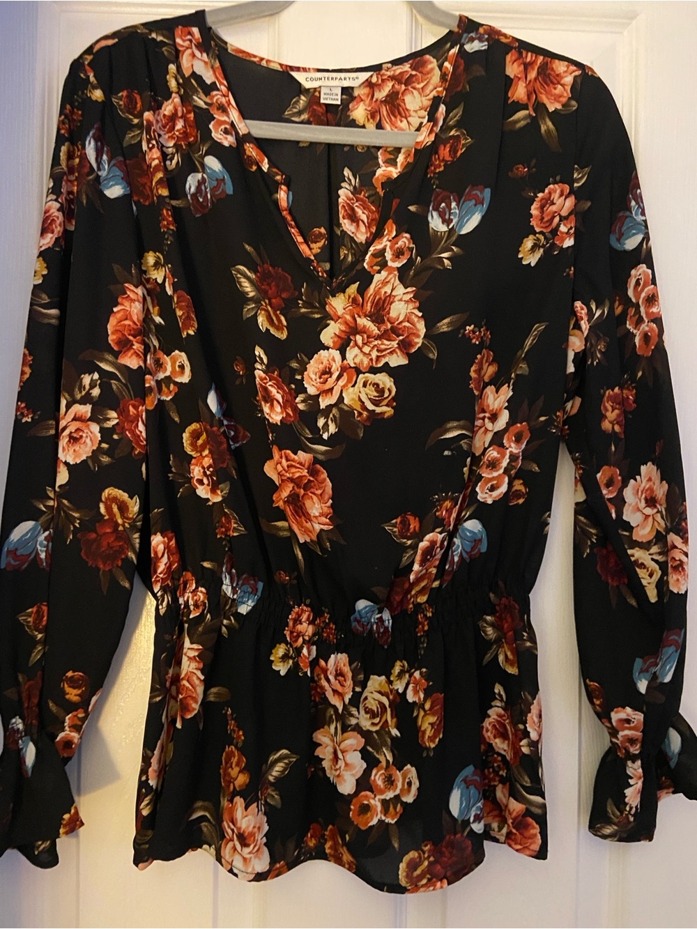 Counterparts Black Floral V-Neck Long-Sleeve Peplum Top